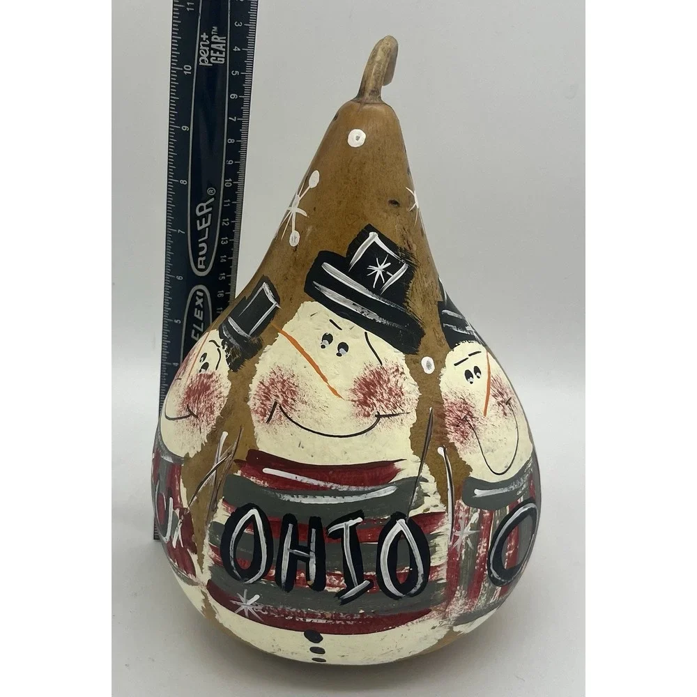 Primitive Hand‎ Painted Snowman Gourd 10